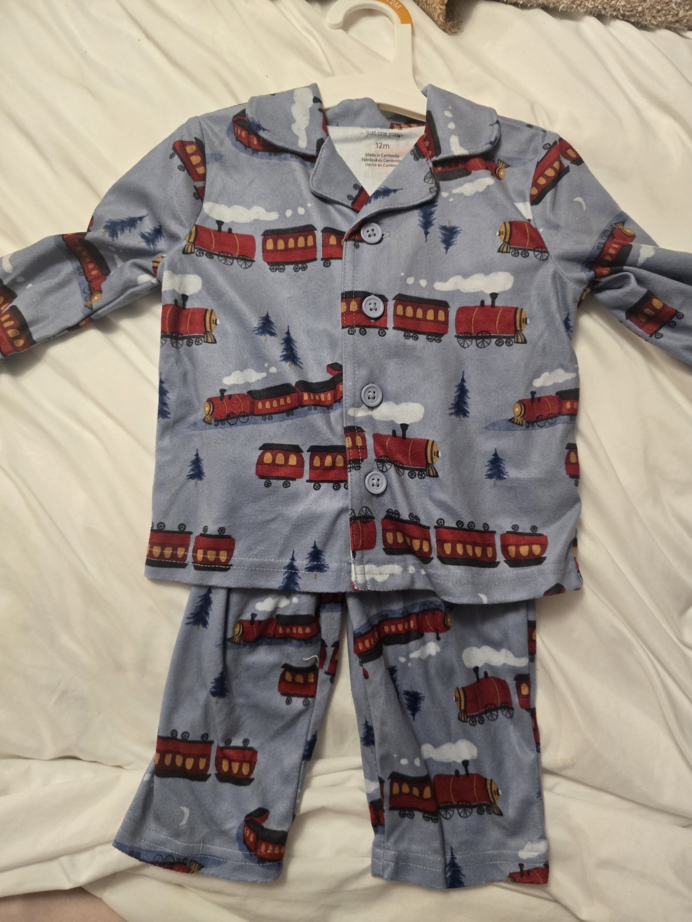 Carter's Light Blue Train-Print Pajama Set